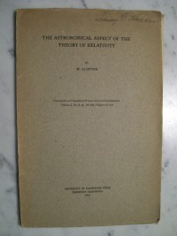 The Astronomical Aspect of the Theory of Relativity by De Sitter 1933